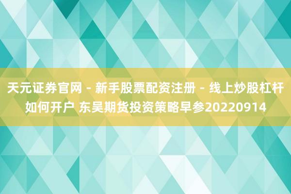 天元证券官网 - 新手股票配资注册 - 线上炒股杠杆如何开户 东吴期货投资策略早参20220914