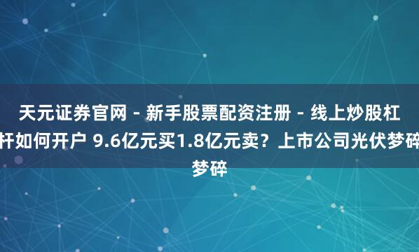 天元证券官网 - 新手股票配资注册 - 线上炒股杠杆如何开户 9.6亿元买1.8亿元卖？上市公司光伏梦碎