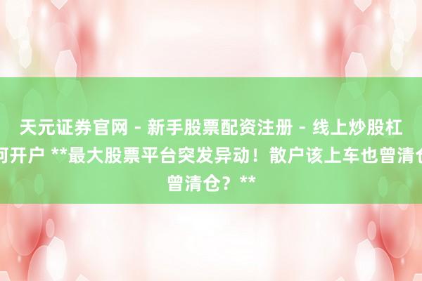 天元证券官网 - 新手股票配资注册 - 线上炒股杠杆如何开户 **最大股票平台突发异动！散户该上车也曾清仓？**